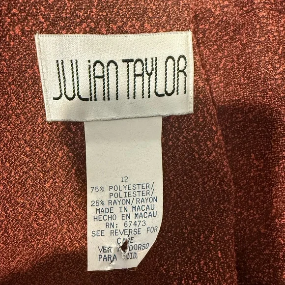 Julian Taylor Terracotta Long Sleeve Dress with Black Accents - Picture 2 of 10